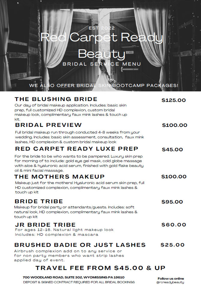 bridal services menu